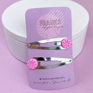 Sparkly Pink Festive Candy Handmade Polymer Clay Hair Clips